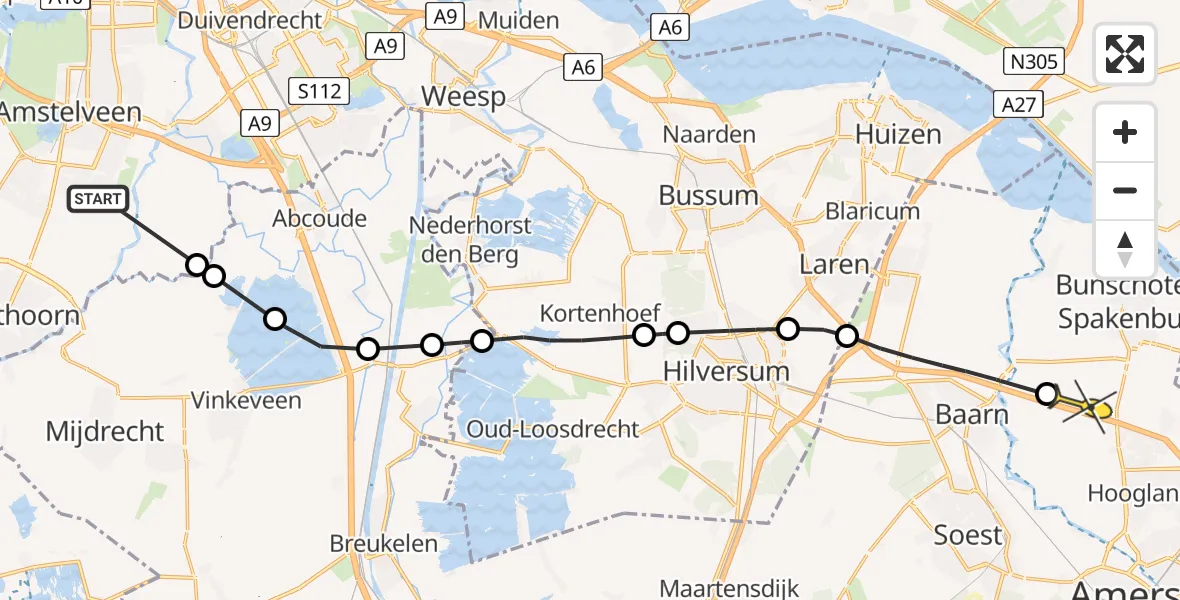 Routekaart van de vlucht: Politieheli naar Bunschoten-Spakenburg, Waver