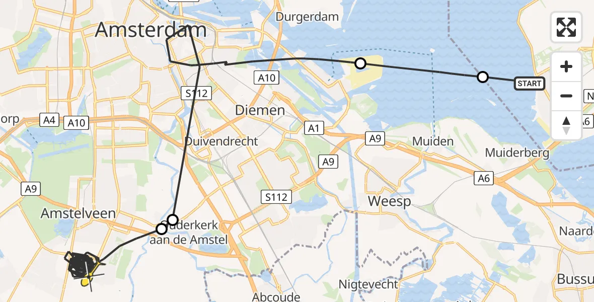 Routekaart van de vlucht: Politieheli naar Amstelveen, IJmeer