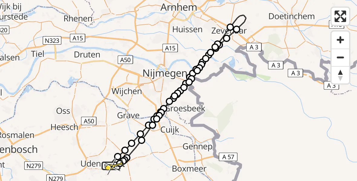 Routekaart van de vlucht: Lifeliner 3 naar Vliegbasis Volkel, Houtvennen