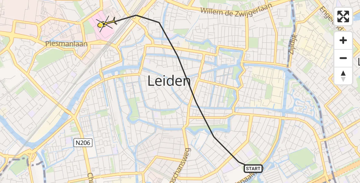 Routekaart van de vlucht: Lifeliner 2 naar Leiden, Sint Anna Aalmoeshuis