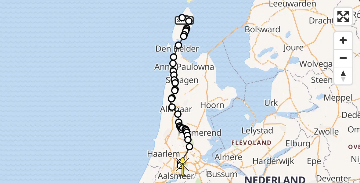 Routekaart van de vlucht: Politiehelikopter naar Schiphol, Slufterweg