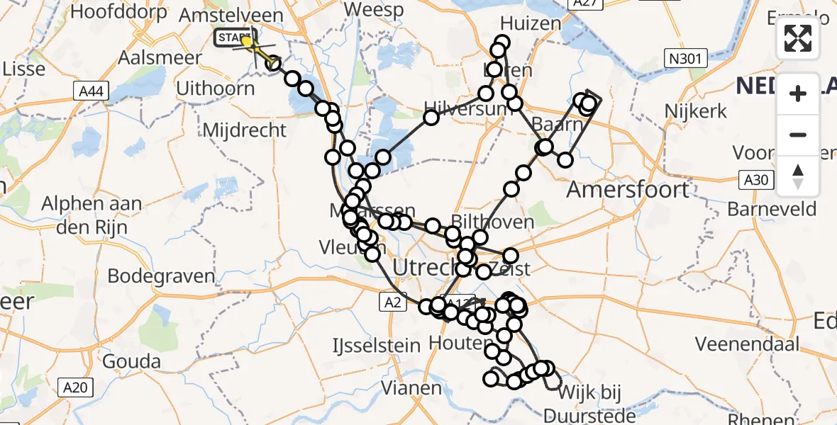 Routekaart van de vlucht: Politieheli naar Ouderkerk aan de Amstel, Meijslootpad