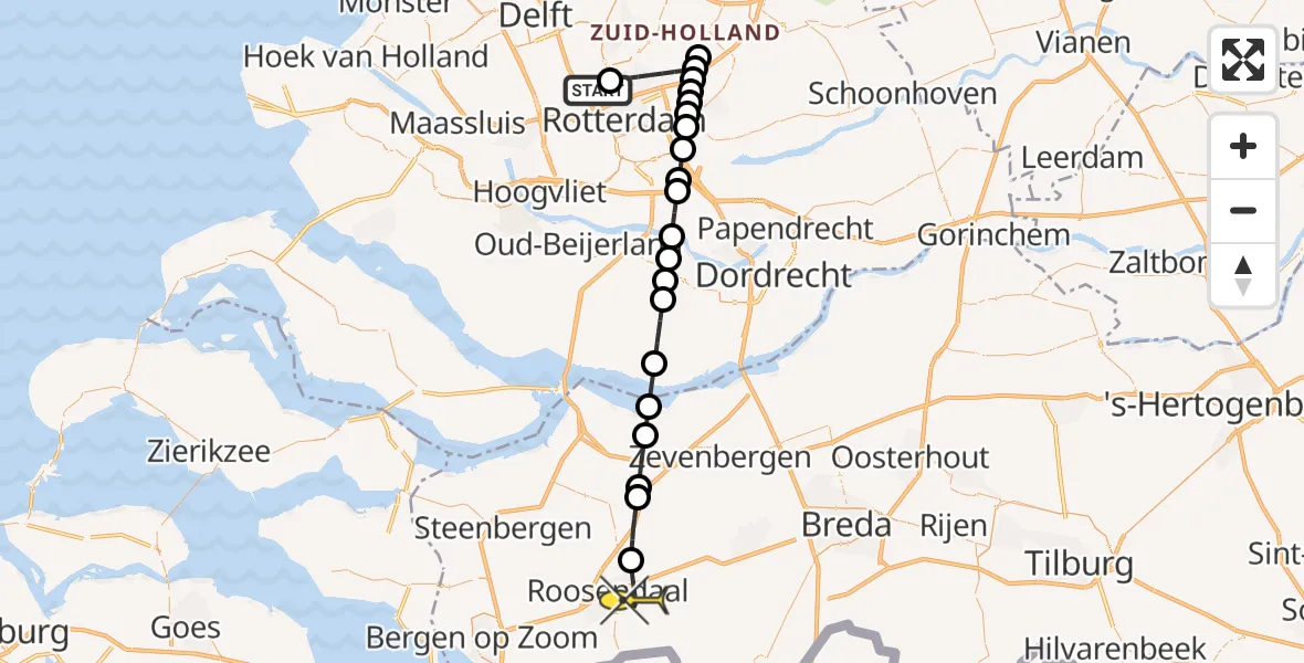 Routekaart van de vlucht: Lifeliner 2 naar Roosendaal, HSL-Zuid