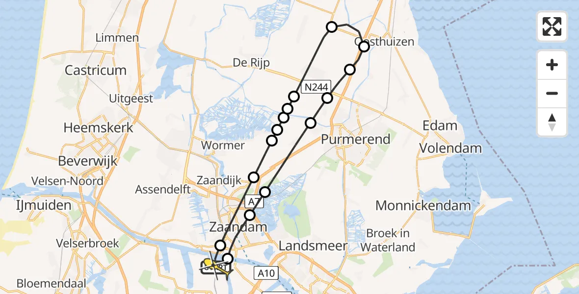 Routekaart van de vlucht: Lifeliner 1 naar Amsterdam Heliport, Hoofdtocht