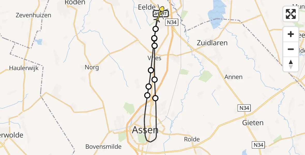 Routekaart van de vlucht: Lifeliner 4 naar Groningen Airport Eelde, Homsteeg