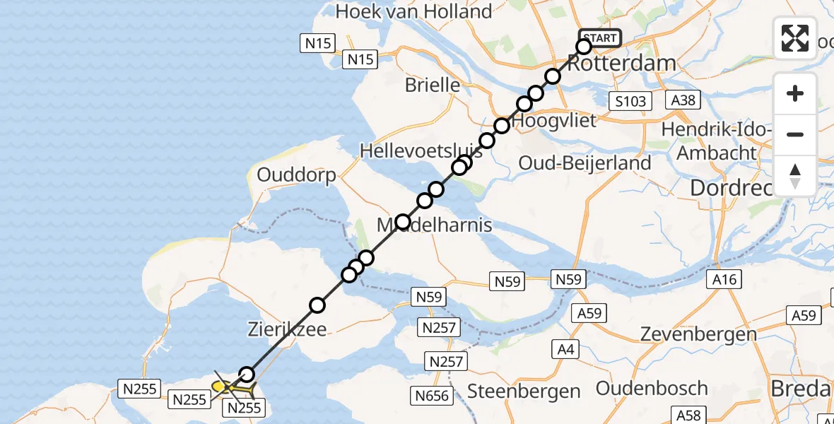 Routekaart van de vlucht: Lifeliner 2 naar Colijnsplaat, Rotterdam Airportbaan