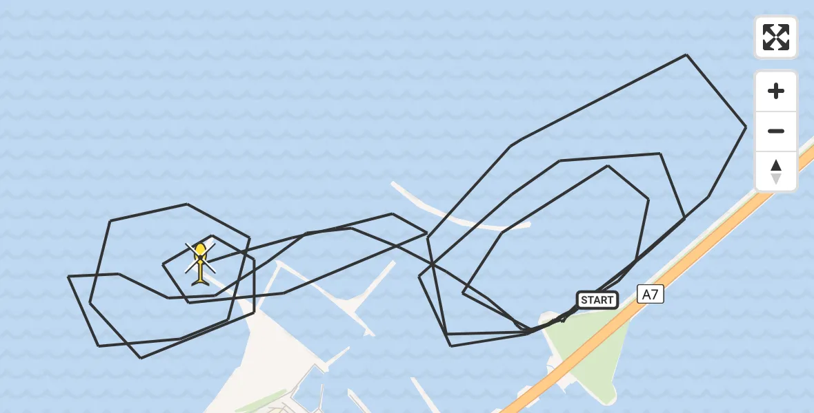 Routekaart van de vlucht: Kustwachthelikopter naar Den Oever, Vaarwater naar Den Oever