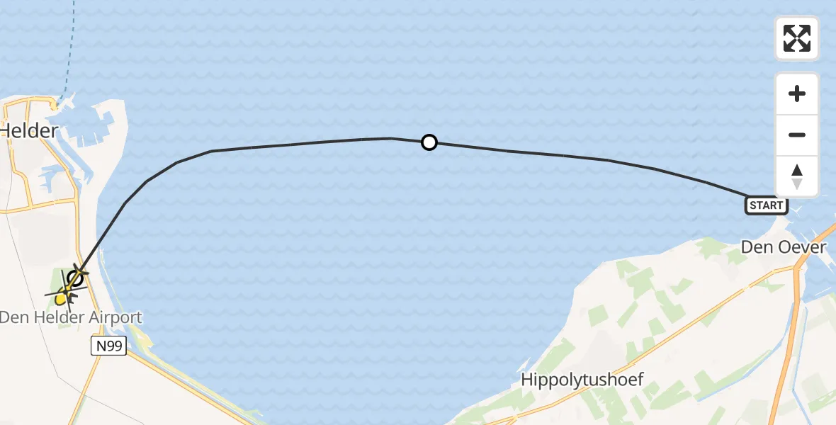 Routekaart van de vlucht: Kustwachthelikopter naar Vliegveld De Kooy, Doggersvaart