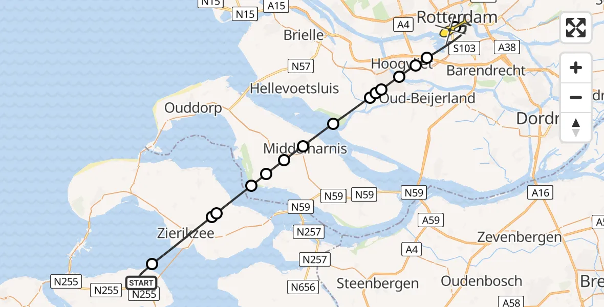 Routekaart van de vlucht: Lifeliner 2 naar Erasmus MC, Klaverweg