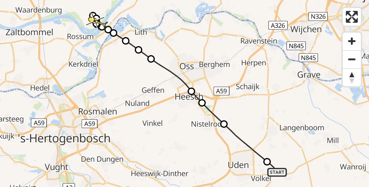 Routekaart van de vlucht: Lifeliner 3 naar Heesselt, Jagersveld