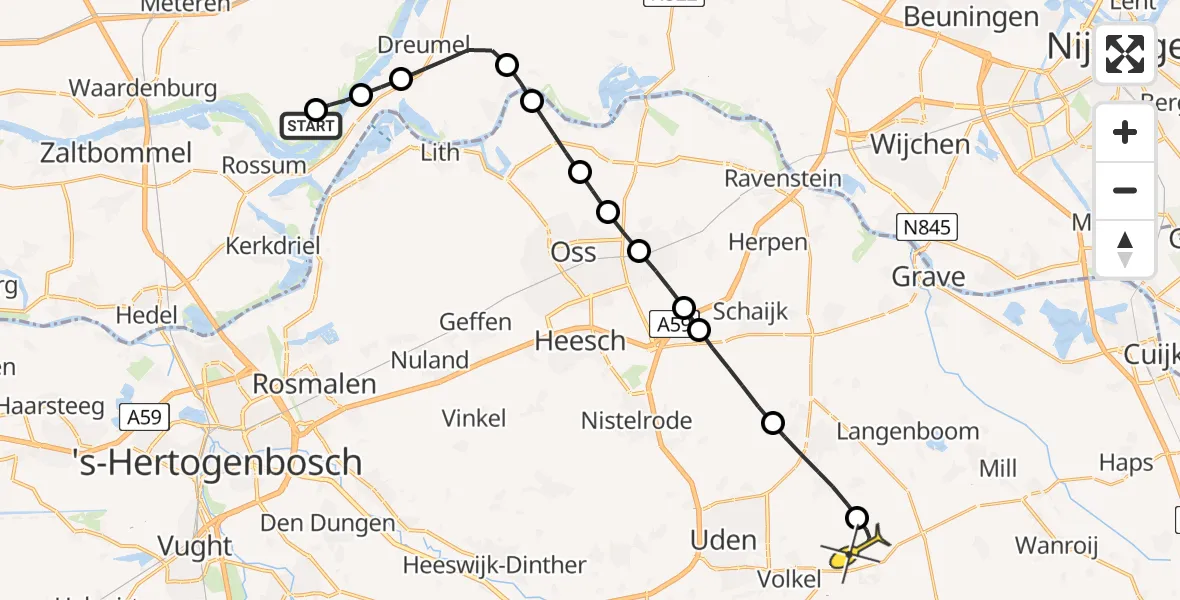 Routekaart van de vlucht: Lifeliner 3 naar Vliegbasis Volkel, Molenstraat