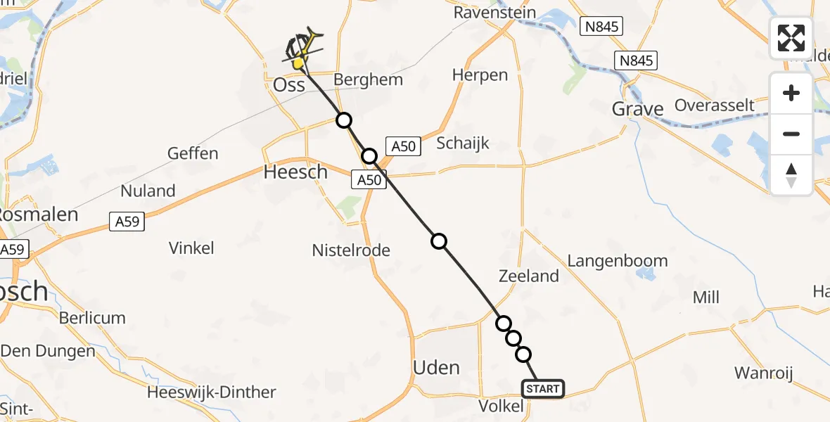 Routekaart van de vlucht: Lifeliner 3 naar Oss, Zeelandsedijk