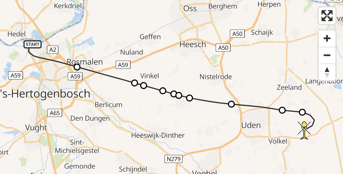 Routekaart van de vlucht: Lifeliner 2 naar Vliegbasis Volkel, Treurenburg