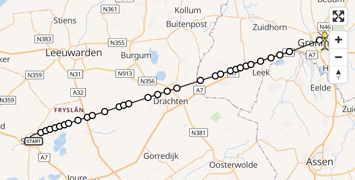 Routekaart van de vlucht: Lifeliner 4 naar Universitair Medisch Centrum Groningen, Oude Dijk