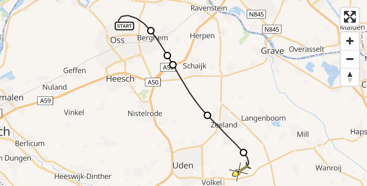 Routekaart van de vlucht: Lifeliner 3 naar Vliegbasis Volkel, Meerdijk