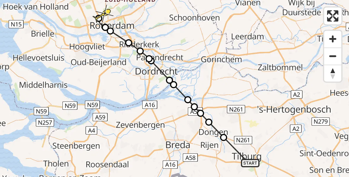 Routekaart van de vlucht: Lifeliner 2 naar Rotterdam The Hague Airport, Edisonlaan