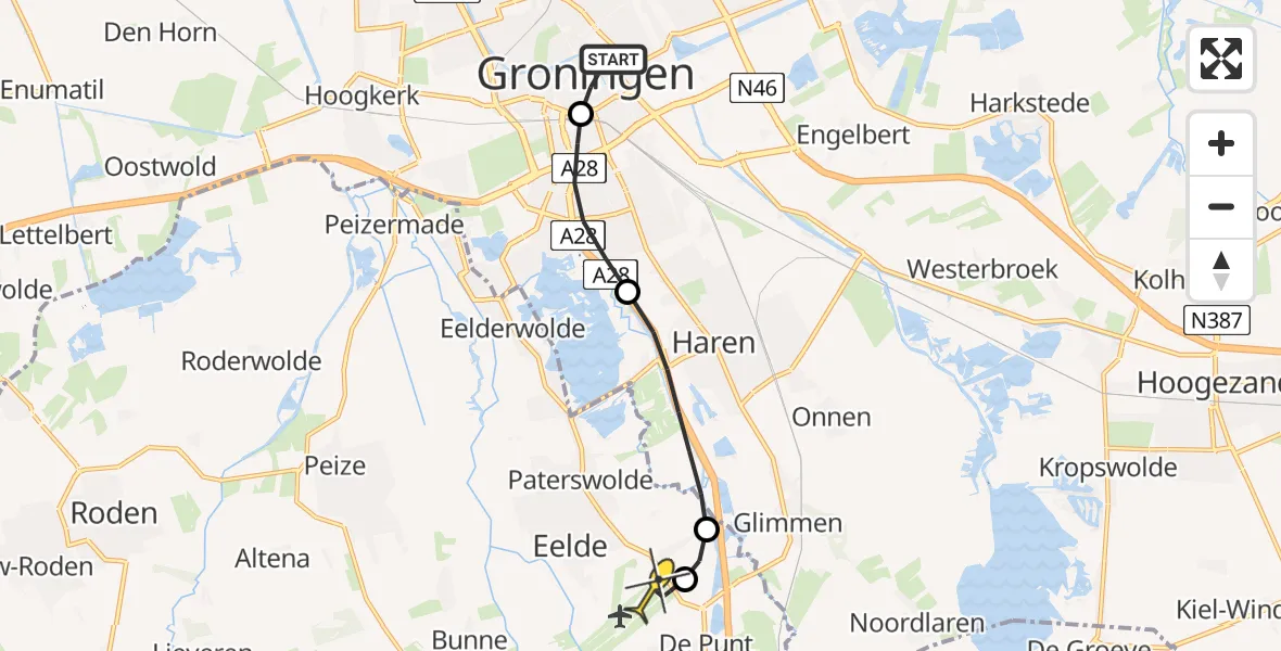 Routekaart van de vlucht: Lifeliner 4 naar Groningen Airport Eelde, Stationsweg