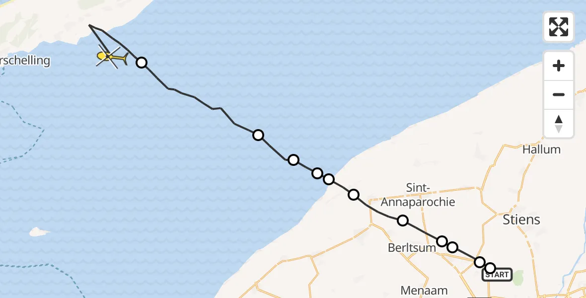 Routekaart van de vlucht: Ambulanceheli naar Formerum, Dyksterhuzen