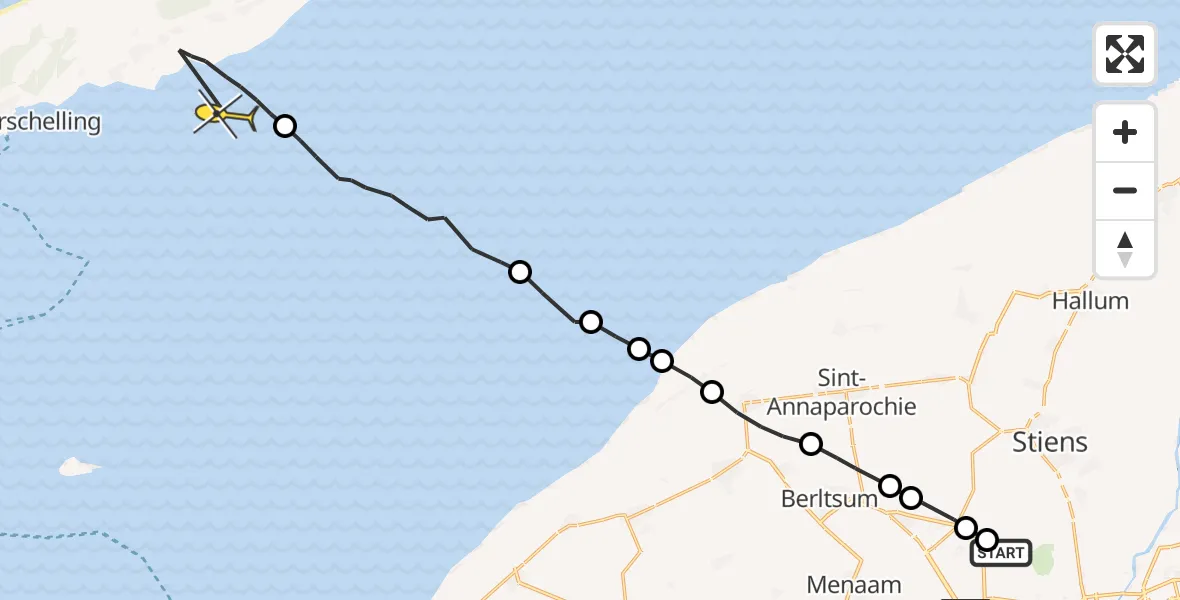 Routekaart van de vlucht: Ambulancehelikopter naar Formerum, Dyksterhuzen
