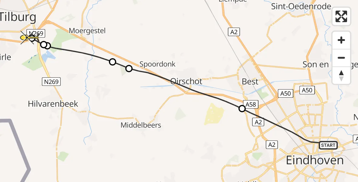 Routekaart van de vlucht: Lifeliner 3 naar Tilburg, Pastoriestraat