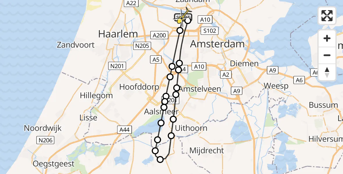 Routekaart van de vlucht: Lifeliner 1 naar Amsterdam Heliport, Nieuw-Zeelandweg