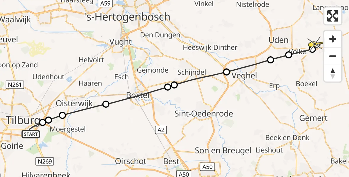 Routekaart van de vlucht: Lifeliner 3 naar Vliegbasis Volkel, Leijweg