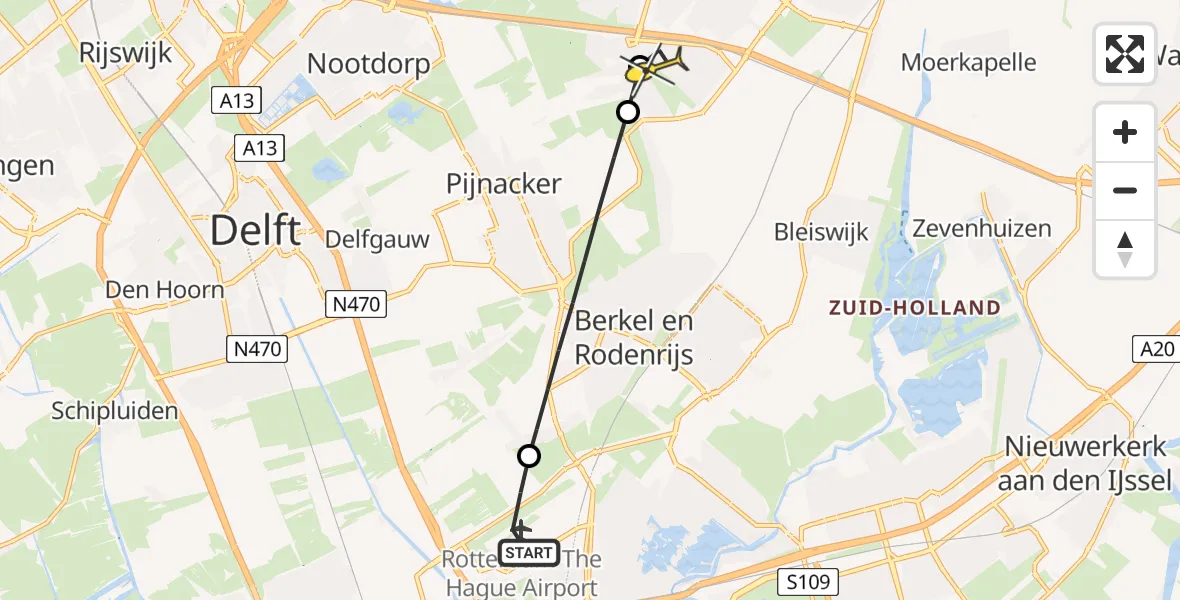 Routekaart van de vlucht: Lifeliner 2 naar Zoetermeer, Brandenburgbaan