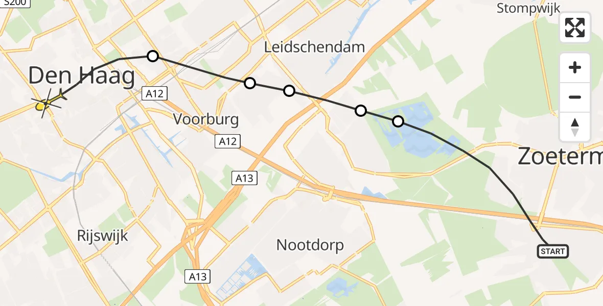 Routekaart van de vlucht: Lifeliner 2 naar Den Haag, Oostergo