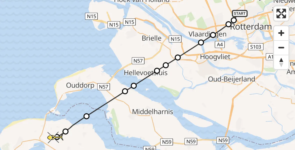 Routekaart van de vlucht: Lifeliner 2 naar Kerkwerve, Zestienhovensekade