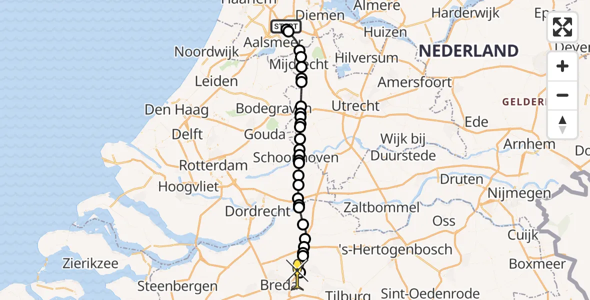 Routekaart van de vlucht: Politieheli naar Oosterhout, Thermiekstraat