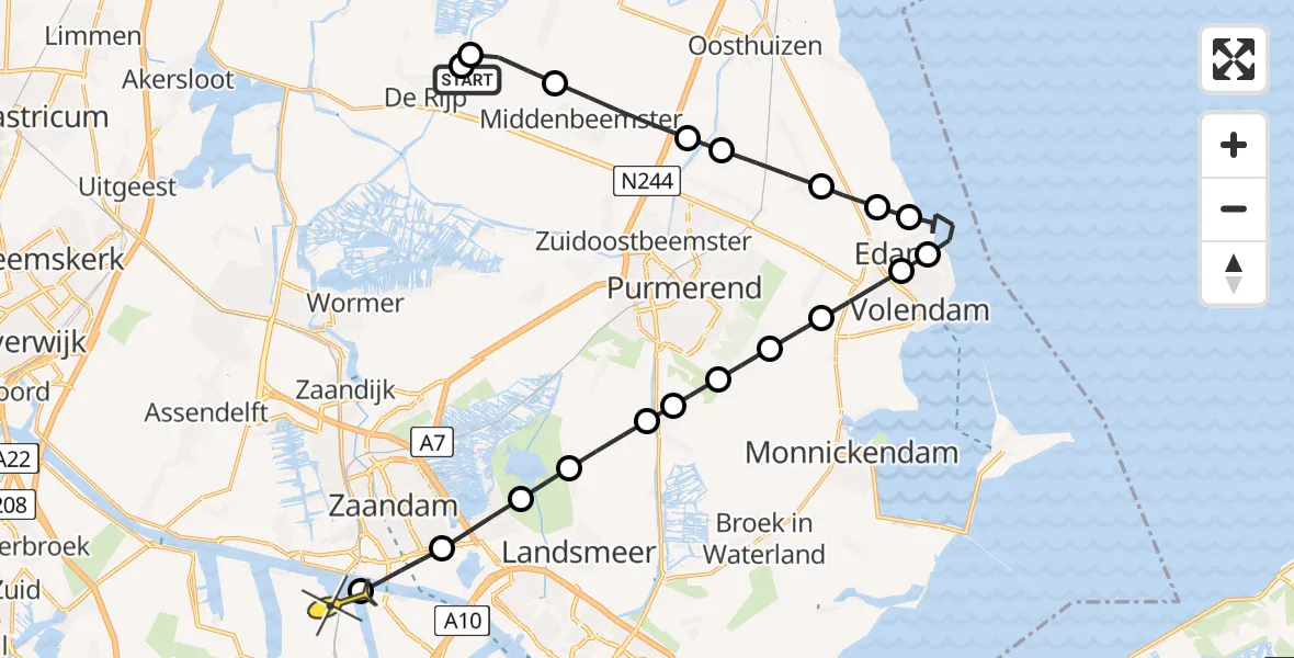 Routekaart van de vlucht: Lifeliner 1 naar Amsterdam Heliport, Wormerweg