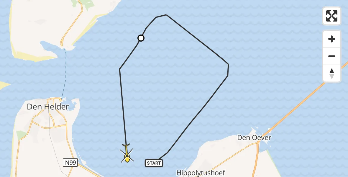 Routekaart van de vlucht: Politiehelikopter naar Den Helder