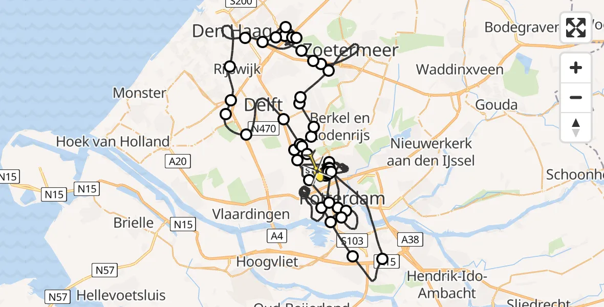 Routekaart van de vlucht: Politieheli naar Rotterdam The Hague Airport, Bovendijk