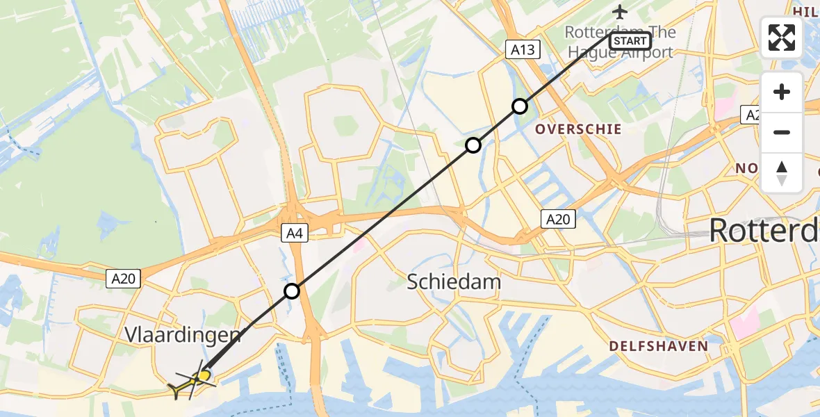 Routekaart van de vlucht: Lifeliner 2 naar Vlaardingen, Achterdijk