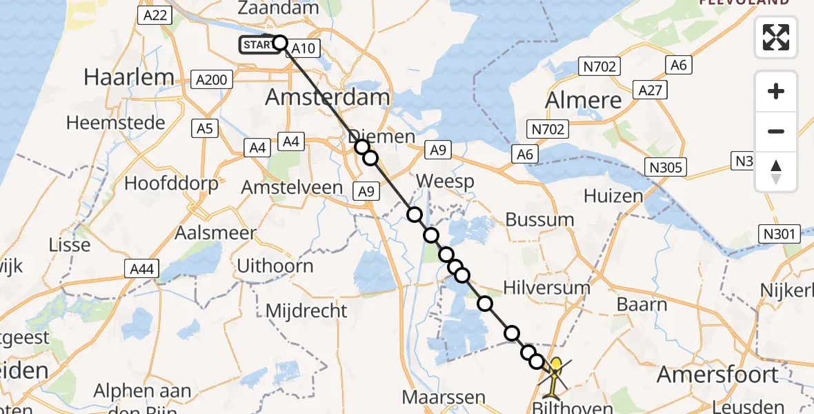 Routekaart van de vlucht: Lifeliner 1 naar Maartensdijk, Hemkade