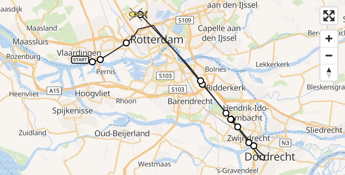 Routekaart van de vlucht: Lifeliner 2 naar Rotterdam The Hague Airport, Propaanweg