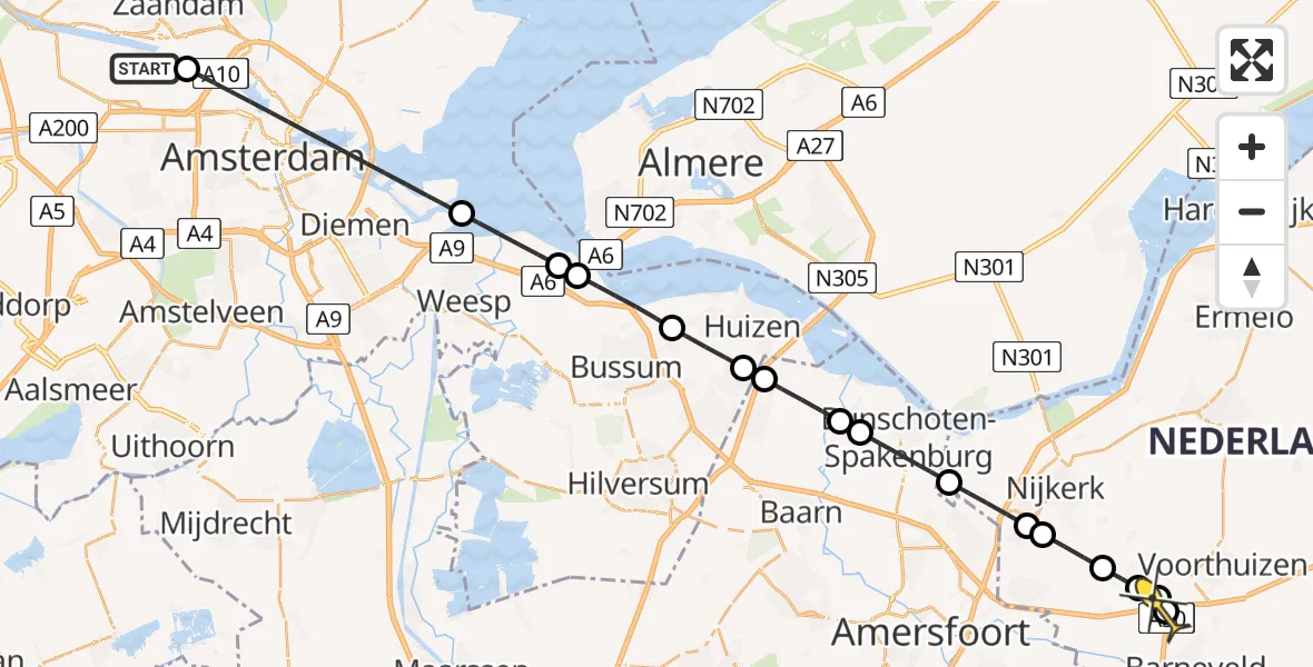 Routekaart van de vlucht: Lifeliner 1 naar Terschuur, Kombuisweg