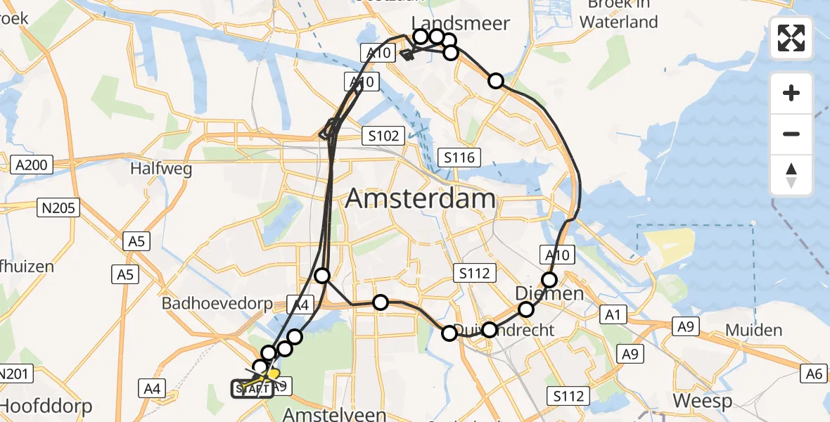 Routekaart van de vlucht: Politieheli naar Schiphol, Nieuwemeerdijk