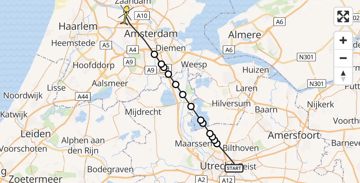 Routekaart van de vlucht: Lifeliner 1 naar Amsterdam Heliport, Universiteitsweg