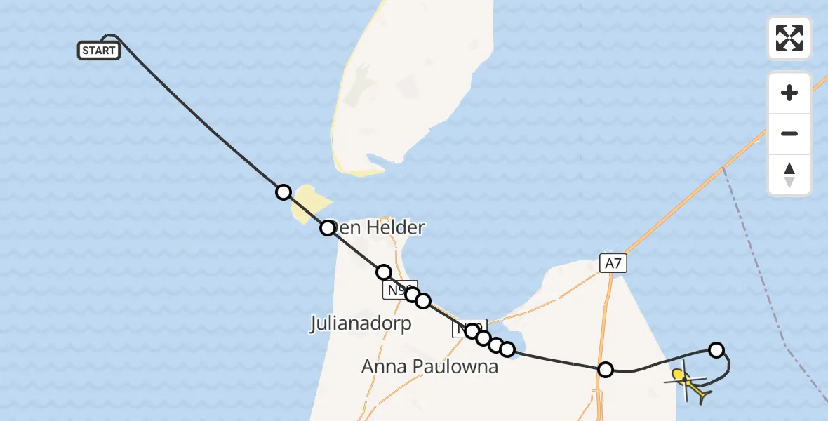 Routekaart van de vlucht: Kustwachthelikopter naar Medemblik, Noorderdijkweg