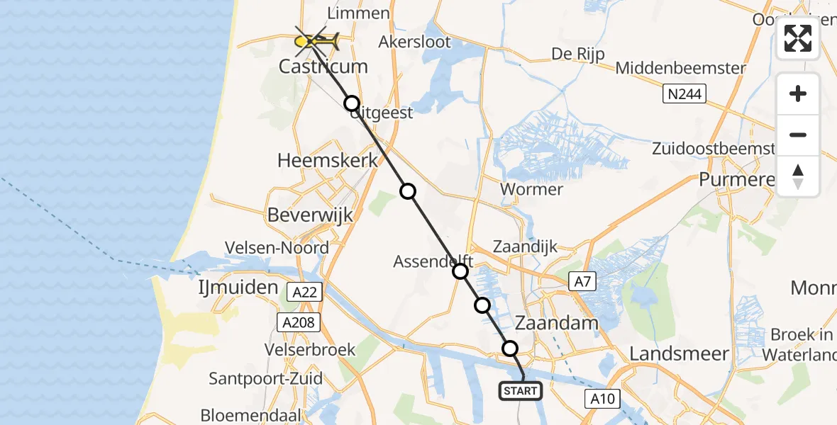 Routekaart van de vlucht: Lifeliner 1 naar Castricum, Albert Heijn Distributiecentrum