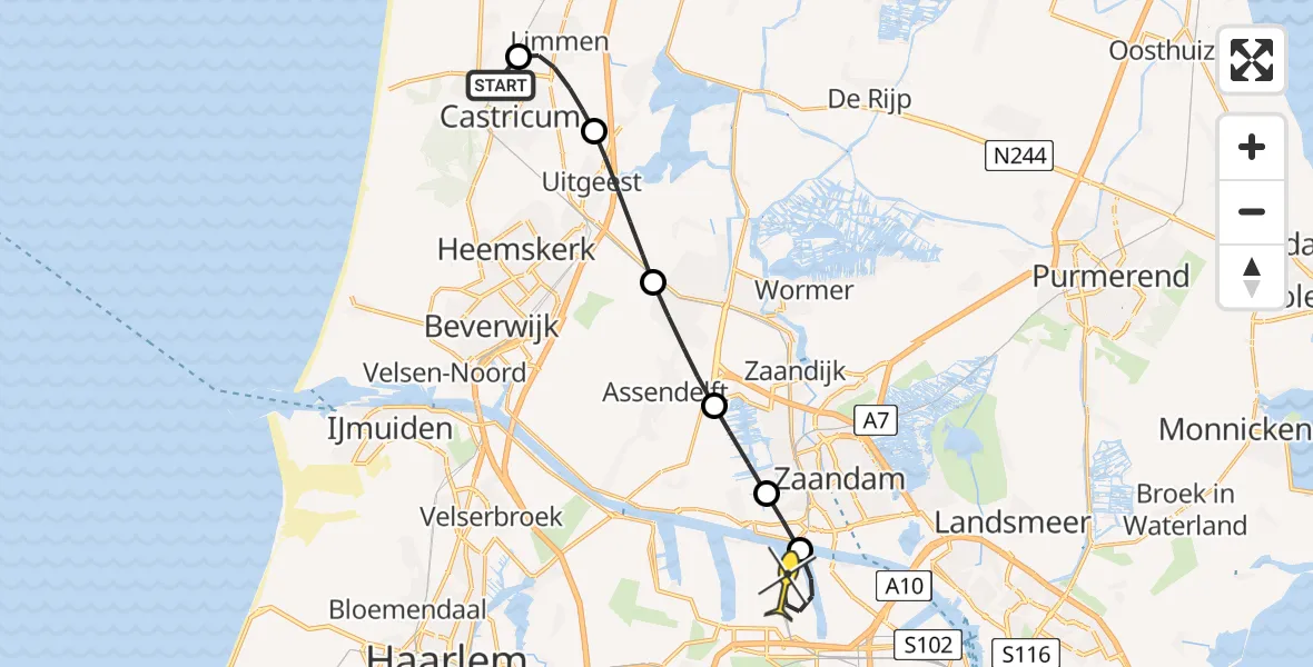 Routekaart van de vlucht: Lifeliner 1 naar Amsterdam Heliport, Bleumerweg