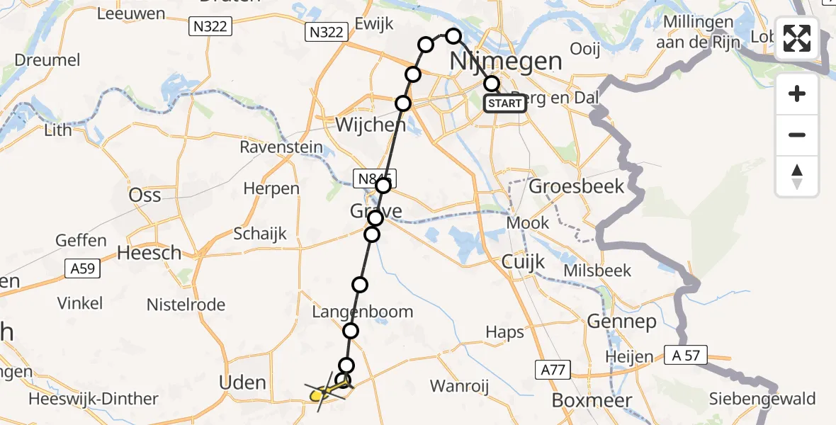 Routekaart van de vlucht: Lifeliner 3 naar Vliegbasis Volkel, Fretstraat