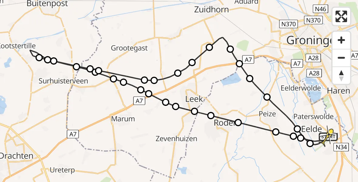 Routekaart van de vlucht: Lifeliner 4 naar Groningen Airport Eelde, Lugtenbergerweg