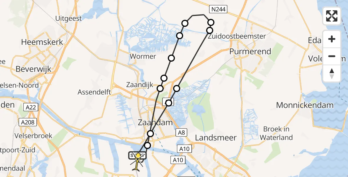 Routekaart van de vlucht: Lifeliner 1 naar Amsterdam Heliport, Symon Spiersweg