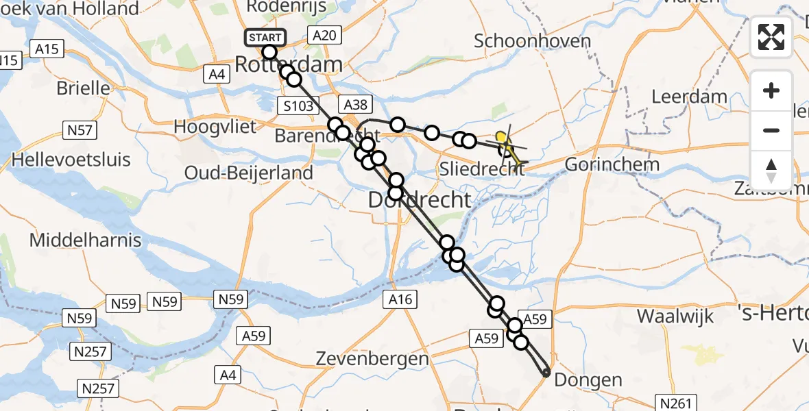 Routekaart van de vlucht: Lifeliner 2 naar Hardinxveld-Giessendam, Deelenpad