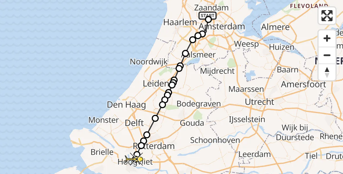 Routekaart van de vlucht: Lifeliner 1 naar Hoogvliet, Corsicaweg