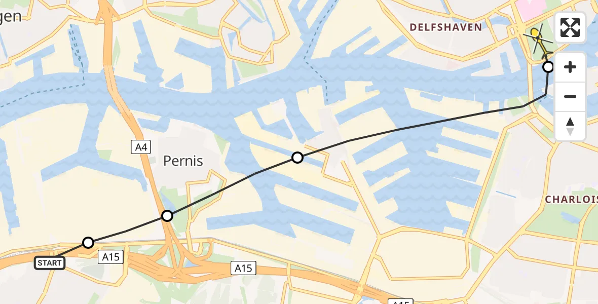 Routekaart van de vlucht: Lifeliner 1 naar Erasmus MC, Aveling