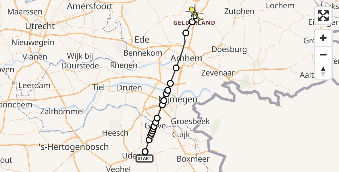 Routekaart van de vlucht: Lifeliner 3 naar Beekbergen, Hooiweg