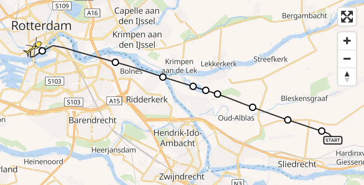 Routekaart van de vlucht: Lifeliner 2 naar Erasmus MC, Oosteinde